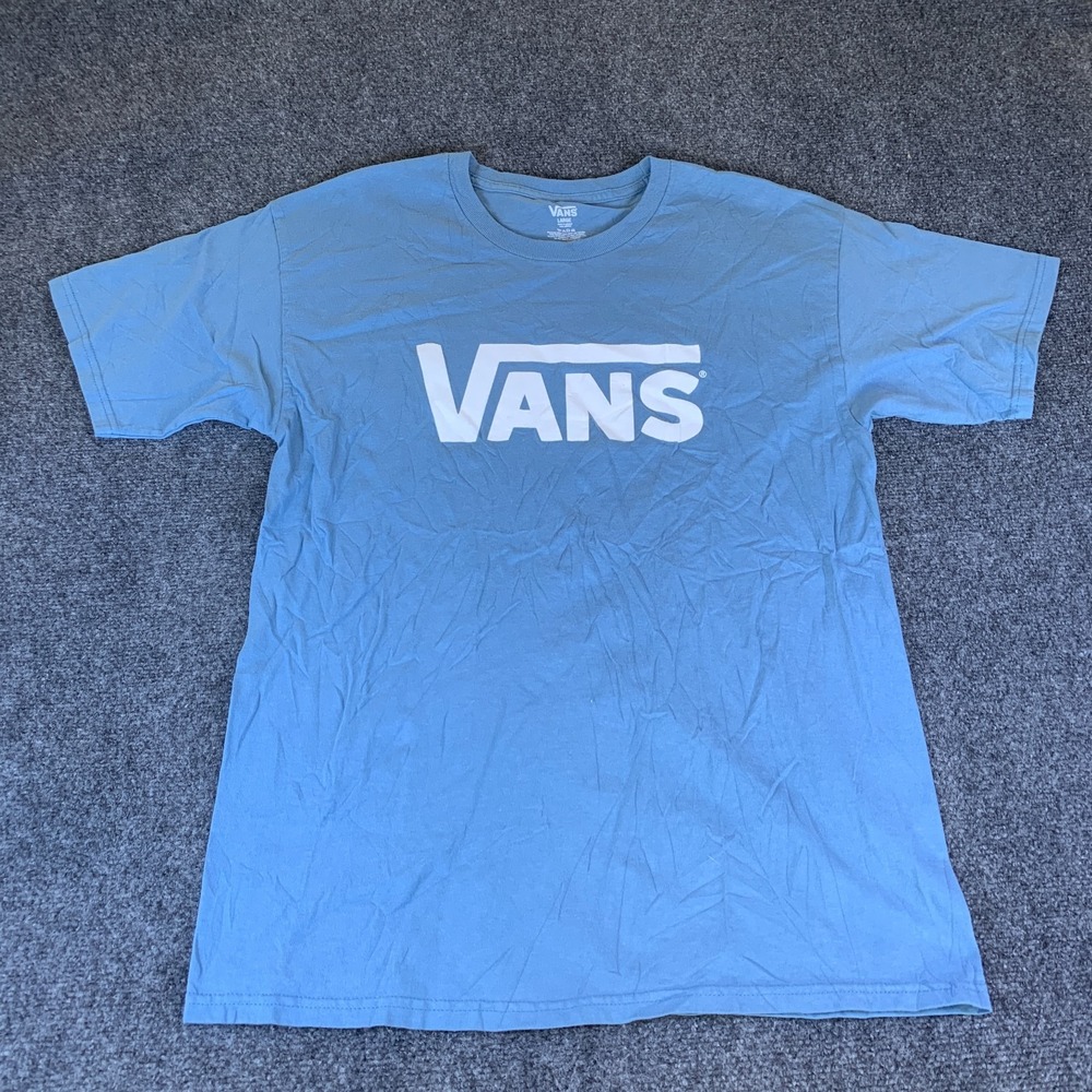 Vans T-Shirt Mens Large Light Blue Good Logo Cotton Crew Neck Short Sleeve Tee